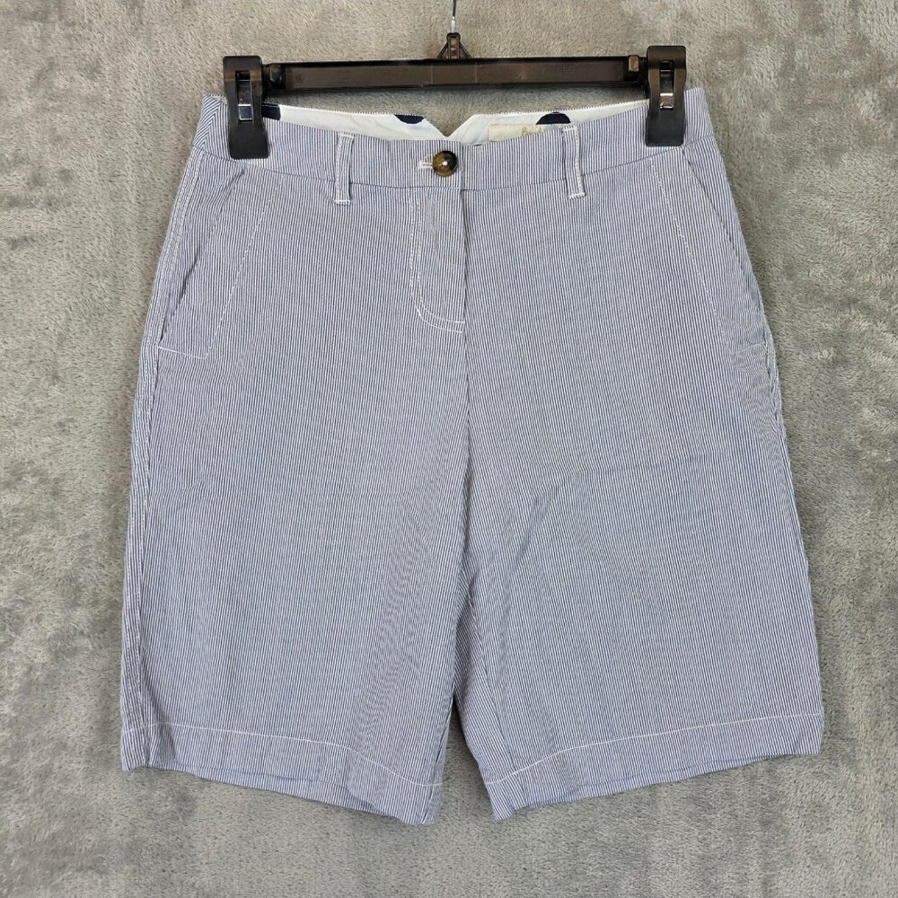 Boden Shorts Womens 2 Blue White Seersucker Stripe Cotton Blend Chino Bermuda